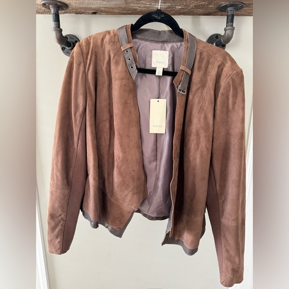 New Sejour Women’s Open Front Suede Leather Jacket, 16W - Picture 1 of 4